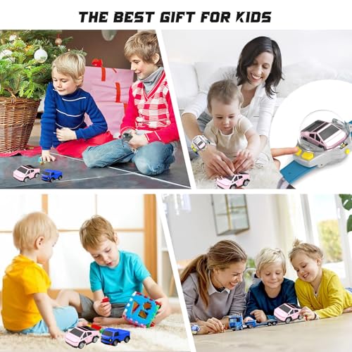 YUZ Mini Remote Control Car Watch Toy with LED Lights, 2.4G RC Cars Toy Car Watch USB Charging Hand Controlled Watch RC Car for Kids Boys Girls for Birthday Christmas Holiday Party Gifts, Pink - color: Pink