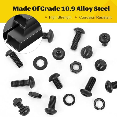 660PCS M4 Screws with Nuts Assortment Kit, M4-0.7 x 6/8/10/12/16/20/30 mm Hex Button Head Cap Bolts, Nuts & Washers Assorted Set - Grade 10.9 Alloy Steel Machine Screw, Black Zinc Plated - size: M4 660pcs