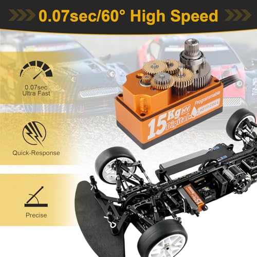 HobbyPark Low Profile Servo 0.07sec Fast Speed Steering Servo 15kg fit 1/10 RC Touring Cars Drift for Tamiya TT02 HPI RS4 Sport 3 Sprint 2 Kyosho Fazer Mk2 MST Traxxas 4-Tec 3.0 2.0 Waterproof