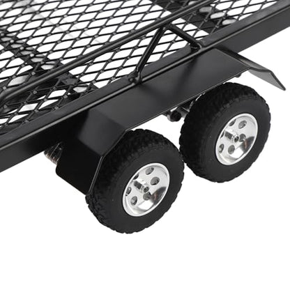 Flatbed Truck Toy, Dual Axle Heavy Duty RC Trailer, Metal Toy Trailer with Ramp and Hook for RC Crawler, Car, Farm Toys