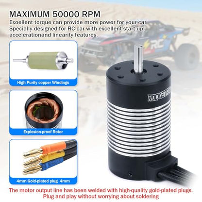 Waterproof K3660 2600KV Brushless Motor 3.175mm Shaft with 60A Sensorless Brushless ESC Electric Speed Controller Combo Set and Heatsink for 1/10 Remote Control Car Truck, Black