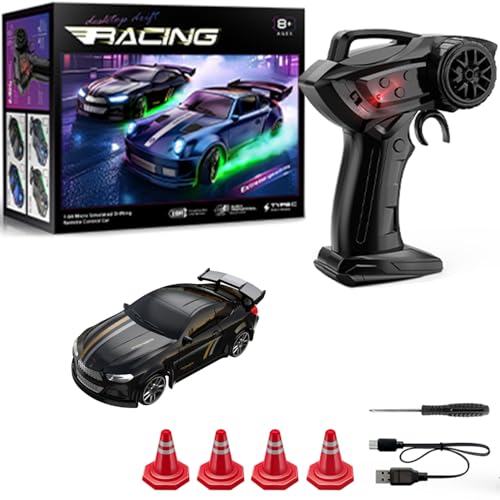 1:64 Scale Mini RC Drift Car with Gyro Full Proportional RTR 2.4Ghz Remote Control with RGB Lights (04-Black) - style: 04-Black