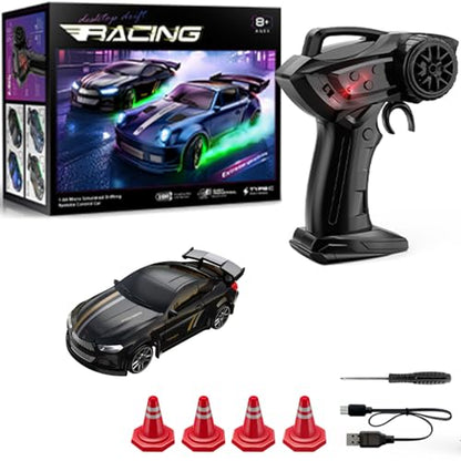 1:64 Scale Mini RC Drift Car with Gyro Full Proportional RTR 2.4Ghz Remote Control with RGB Lights (04-Black) - style: 04-Black
