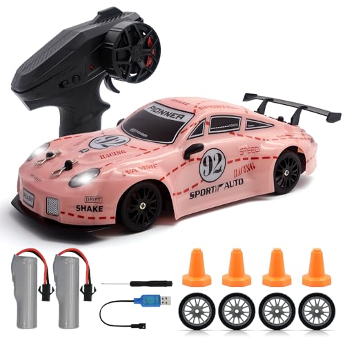 RC Drift Car, 1:24 Scale Remote Control Cars Vehicle for Kids, 2.4GHz 20KM/H 4WD High Speed RC Cars with LED Light Two Batteries & Drifting Tires Racing Sport Toy Car for Adults Boys Girls ZG01-Pink - style: ZG01-Pink