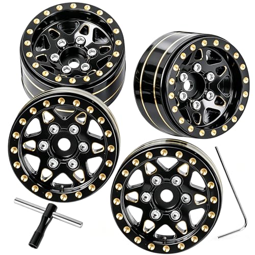 RC 1.0 Beadlock Wheel Rims for 1/24 SCX24 1/18 Trx4m RC Crawler Car,(4PCS) Full Brass RC Beadlock Wheel Rims,1.0 Beadlock Wheel Rims Set