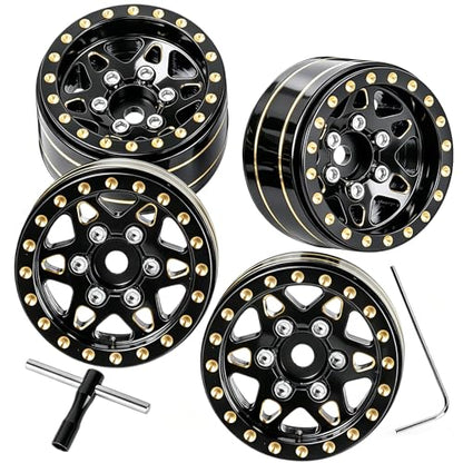 RC 1.0 Beadlock Wheel Rims for 1/24 SCX24 1/18 Trx4m RC Crawler Car,(4PCS) Full Brass RC Beadlock Wheel Rims,1.0 Beadlock Wheel Rims Set