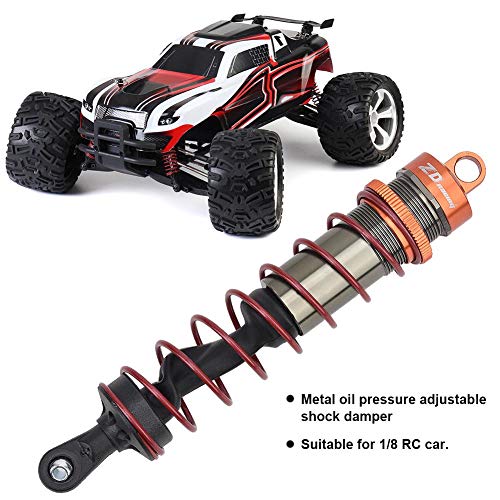 RC Shock Absorber, Oil Pressure Adjustable Metal Front Rear Damper for 1/8 Scale RC Cars Off-Road Racing High Speed Driving Hobbyist Use (Orange)