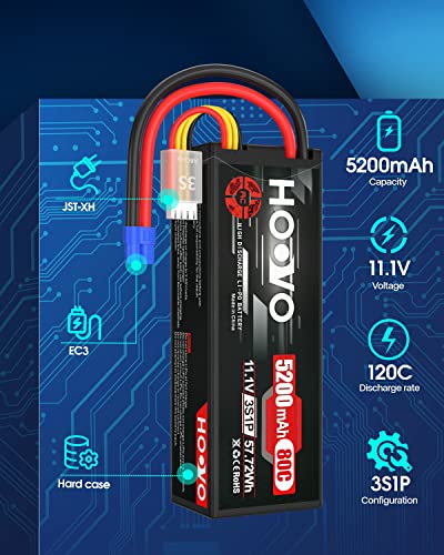 HOOVO 11.1V 3S Lipo Battery 5200mAh 80C Hard Case with EC3 Connector | for RC Car Boat Truck Heli Airplane Hobby FPV Racing