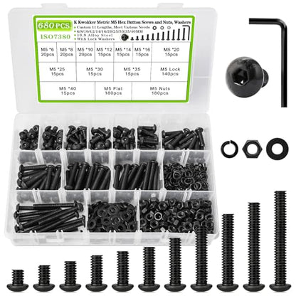 680 x M5 Nuts and Bolts Assortment Kit 6mm-40mm, 11 Length Button Head Hex Socket Cap Machine Screws 12.9 Alloy Steel M5 Screw Assortment, Bolts and Nuts Kit 6/8/10/12/14/16/20/25/30/35/40MM - size: E. M5