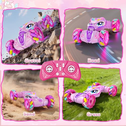 Unicorn Gesture Sensing RC Stunt Car Remote Control Car for Girls | 360°Rotation & 2.4GHz Monster Truck Toys with Light & Music Barbie Style Toy for Girls Age 6-7 8-12+ Years Old Birthday Gift