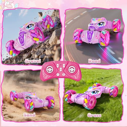 Unicorn Gesture Sensing RC Stunt Car Remote Control Car for Girls | 360°Rotation & 2.4GHz Monster Truck Toys with Light & Music Barbie Style Toy for Girls Age 6-7 8-12+ Years Old Birthday Gift
