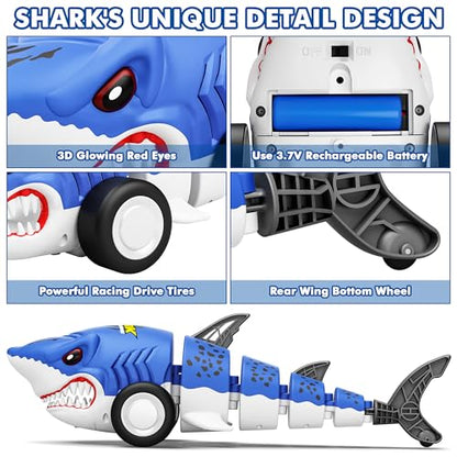 Remote Control Shark Car Toy for Kids, 360° Stunt Drift All Terrains Lights | 2.4GHz Rechargeable Electric RC Simulation Shark Stunt Car, Birthday Christmas Outdoor Gifts for 6,7,8,9,10-12 Boys Girls