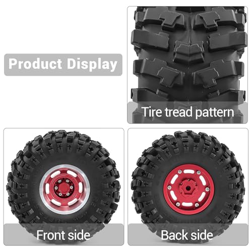 1.9" Beadlock Wheels and Tires for TRX4 SCX10 SCX10 III 90046 D90 1/10 RC Crawlers (Red) - color: red
