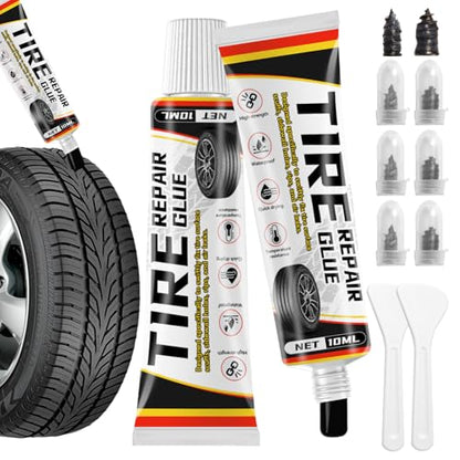 Tire Repair Glue Kit, 2-Pack 10 ml Rubber Cement with 8 Nails | Quick tire fix for cars, bikes, and motorcycles; strong seal, easy use, compact kit for emergencies