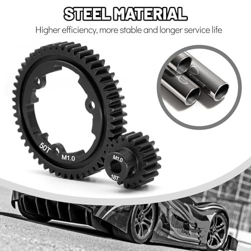 OGRC 50T Steel Spur Gear for Traxxas 1/5 X-Maxx 1/7 XO-1 1/10 Maxx/E-Revo | 1 Mod, with 18T Motor Pinion Gear, Replace Stock Part #6448 - size: 50T