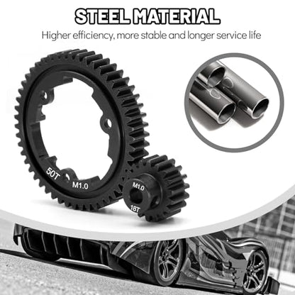 OGRC 50T Steel Spur Gear for Traxxas 1/5 X-Maxx 1/7 XO-1 1/10 Maxx/E-Revo | 1 Mod, with 18T Motor Pinion Gear, Replace Stock Part #6448 - size: 50T