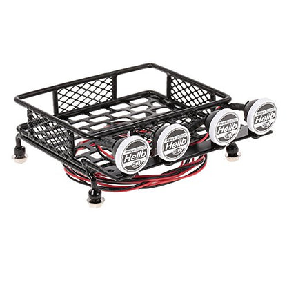 mewmewcat Roof Rack Luggage Carrier with Light Bar for 1/10 RC Crawler Axial SCX10 D90 110 TRAX4 HSP RC Car Parts