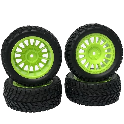 4PCS 75mm Rubber Tyres Tires with Foam Inserts and Plastic Wheel Rims 12mm Hex for 1/10 On-Road RC Drift Touring Car 1/14 1/16 1/18 Rally Car Replacement Parts(Green) - color: Green