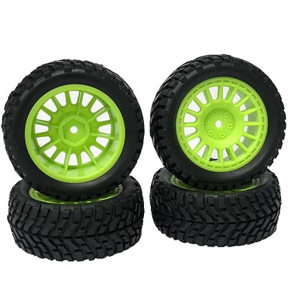 4PCS 75mm Rubber Tyres Tires with Foam Inserts and Plastic Wheel Rims 12mm Hex for 1/10 On-Road RC Drift Touring Car 1/14 1/16 1/18 Rally Car Replacement Parts(Green) - color: Green