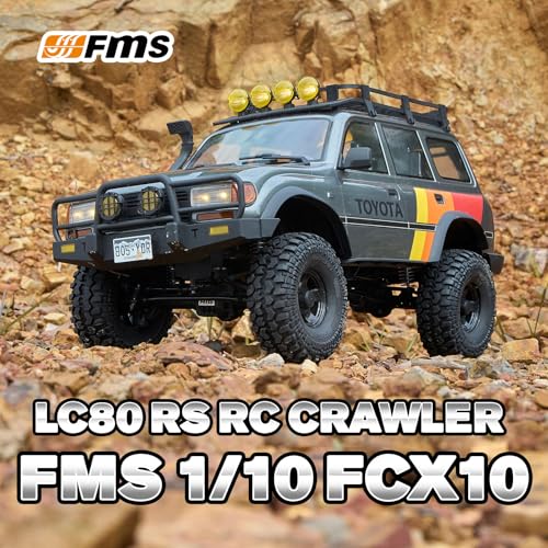 FMS 1/10 LC80 RC Crawler, FCX10 Toyota RC Rock Crawler with Lighting, Hobby Grade Offroad RC Car for Adults, RS Need to Complete (Grey) - color: Grey