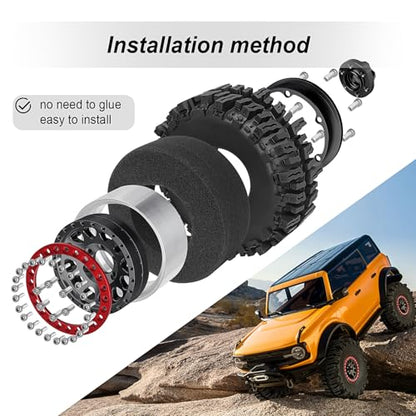 HobbyPark Soft Rubber 1/10 RC Crawler 1.9 Mud Slingers Tires 4.7inch 120mm and 1.9 Beadlocks Wheels Set for Scale RC4WD Axial SCX10 TRX4 Redcat Gen 8 Good Grip w/Foams (Black & Red Rims) - color: Black & Red Rims