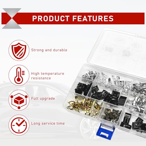 100Pcs 10 Sizes Metal Trim Clip - Panel Spring Clip Kit 7.9mm 10mm 11mm 13.1mm 14.1mm 15.3mm 15.8mm 16mm 17.3mm 18.2mm Auto Car U-Clip Trim Moulding Clip Kit Compatible with Audi VW 4A0-867-276A