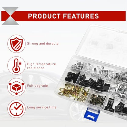 100Pcs 10 Sizes Metal Trim Clip - Panel Spring Clip Kit 7.9mm 10mm 11mm 13.1mm 14.1mm 15.3mm 15.8mm 16mm 17.3mm 18.2mm Auto Car U-Clip Trim Moulding Clip Kit Compatible with Audi VW 4A0-867-276A