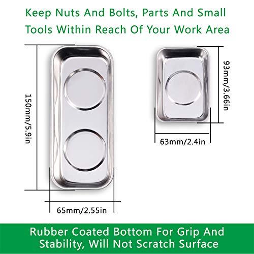 10-Piece Magnetic Tray Holder (3.6" x 2.4" / 5.9" x 2.5" Square), Stainless Steel Magnet Trays Set For Socket Screw Nuts Bolts Metal Parts & Tool Organization
