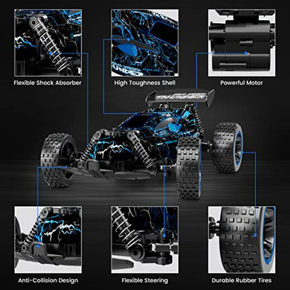 Tecnock RC Cars for Kids, 1:18 Scale 2WD RC Car with LED Lights, 2.4GHz Remote Control Car with USB-C Easy Charging & 50 Mins Playtime, Toys Gifts for Boys & Girls Ages 8-12 - color: Deep Blue