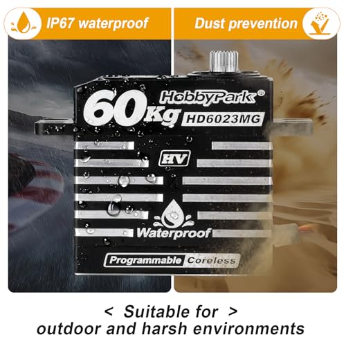 HobbyPark Waterproof RC Servo High Torque Coreless Motor Metal Gear Digital Servo Aluminum Case Parts for 1/8 1/10 RC Crawler SCX10 TRX4 RC Truck RC Car Buggy Basher Control Angle 180° (60kg Torque)