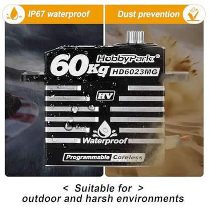 HobbyPark Waterproof RC Servo High Torque Coreless Motor Metal Gear Digital Servo Aluminum Case Parts for 1/8 1/10 RC Crawler SCX10 TRX4 RC Truck RC Car Buggy Basher Control Angle 180° (60kg Torque)