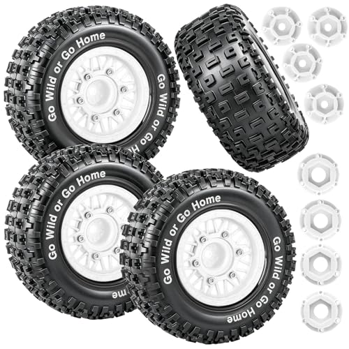 RC Wheels Tires Truck Tires 12mm/14mm/17mm Hex for 1/10 Slash 4×4 4WD 2WD/Axia1/Arrm a Senton/Redca t/Rc4w d,w/RC Wheels Hex Detachable Replace Running on Off-Road Tires,White - color: White- (Wheel Tires)