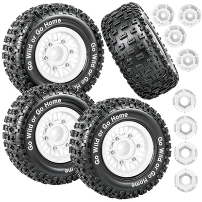 RC Wheels Tires Truck Tires 12mm/14mm/17mm Hex for 1/10 Slash 4×4 4WD 2WD/Axia1/Arrm a Senton/Redca t/Rc4w d,w/RC Wheels Hex Detachable Replace Running on Off-Road Tires,White - color: White- (Wheel Tires)