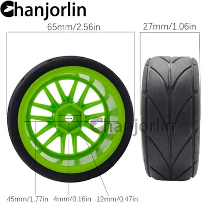 RC 1/10 On Road Touring Tires & Wheels 12mm Hex Hard Plastic Rims OD 65mm Street Racing Tyre for 1:10 1/12 Rally Drift Car Tamiya TT01 TT02 Traxxas XV02 XV01 HPI KYOSHO PTG2 4PCS (Green) - color: Green