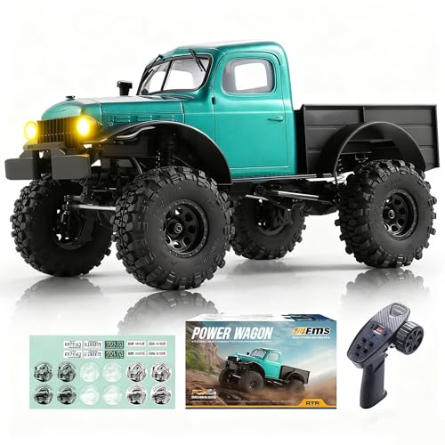 FMS 1/24 FCX24S Power Wagon S Brushless RC Crawler RTR, 4X4 RC Off-Road Trucks with BATRAZZI Upgrade Tires, RC Rock Crawler for Adult, Remote Control &LED Lights&2 Speed Switch(Metallic Green) - color: Green