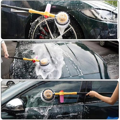 Car Wash Brush with Long Handle,Auto Rotating Car Wash Brush Cleaning Kit 360° Spin Car Mop with Pressure Washer Gun and Hose Nozzle for Cars RV Truck Yards Gardens etc