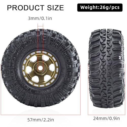 1.0 Beadlock Wheels and Tires Set 57 x 24 mm 1.0 inch Rubber Rock Crawler Tires & Alloy Blade Wheels For 1/18 1/24 Axial SCX24 TRX4M Gladiator Bronco C10 JLU Deadbolt RC Crawler Upgrade(Brown) - color: Brown