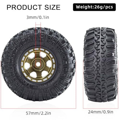 1.0 Beadlock Wheels and Tires Set 57 x 24 mm 1.0 inch Rubber Rock Crawler Tires & Alloy Blade Wheels For 1/18 1/24 Axial SCX24 TRX4M Gladiator Bronco C10 JLU Deadbolt RC Crawler Upgrade(Brown) - color: Brown