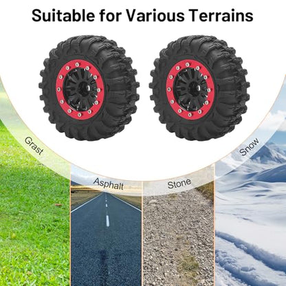 daitoku 1.3 Beadlock Wheels and Tires 1.3" RC Wheel Tires Set for 1/18 1/24 Trx4m SCX24 RC Crawler Car (4PCS) - Red - color: Red