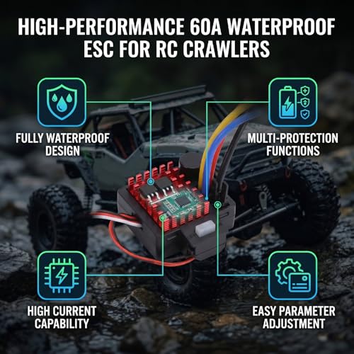 Drfeify RC Car Brushed ESC, Remote Control 60A Brushed ESC, Waterproofing Electronic Speed Controller for 1/10 Scale RC Crawler Car