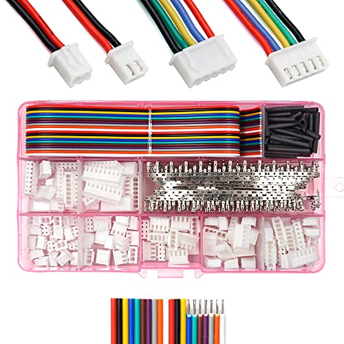 XH 2.54mm Connectors Pin Header and Ribbon Cables Wires Kit Compatible with JST-XH Connector 2/3/4/5/6/7/8 Female Pin Housing