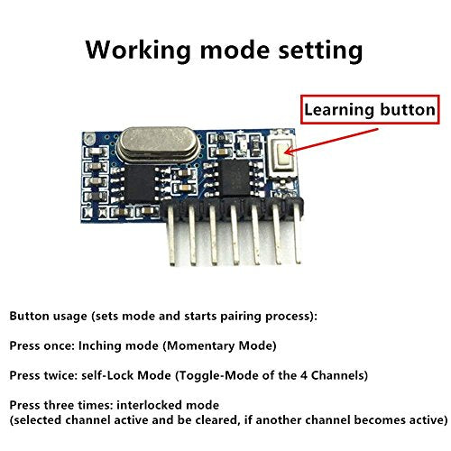 QIACHIP 10 Pack Wireless 433Mhz RF Module Receiver and Transmitter Remote Control Built-in Learning Code 1527 Decoding 4 Channel Output (Transmitter and Receiver kit) - style: Transmitter and Receiver kit (10-pack)