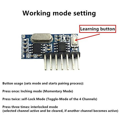 QIACHIP 10 Pack Wireless 433Mhz RF Module Receiver and Transmitter Remote Control Built-in Learning Code 1527 Decoding 4 Channel Output (Transmitter and Receiver kit) - style: Transmitter and Receiver kit (10-pack)
