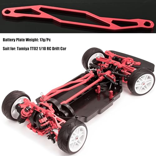 TT02 Battery Plate Aluminum Alloy Battery Holder Mount Plate for Tamiya 1/10 TT02 RC Car Chassis - CNC Machined Upgrade Part - Easy Install - Fits 7.2V/7.4V LiPo/NiMH Packs - color: Red