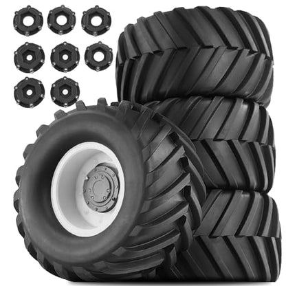 RC Monster Truck Tires and 17mm&14mm Hex Wheels Rims Rubber Buggy Tyres for 1/8&1/7 Scale Off Road Truck Car Kaiju Tmaxx E-Revo 3.3 Arrma Kraton 6S Typhon 3S HPI Redcat Traxxas Maxx (White) - color: White