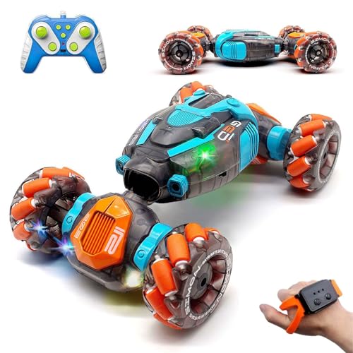 Gesture Sensing RC Stunt Car 4WD Hand Controlled Rc Car for Kids Ages 6-13 Remote Control Toys Torsion Drift Stunt Cars with Lights & Music, Cool Birthday Gift for Boys Girls (Blue/Orange) - color: Blue/Orange