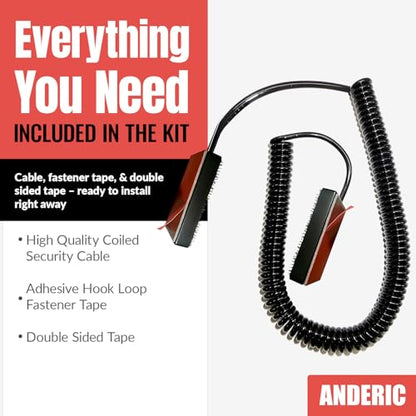 Universal Coiled Security Cable, 5-Pack | Remote Control Tether, Hook and Loop Fastener Tape, Double-Sided Tape, CBL02 - size: 5 Pack