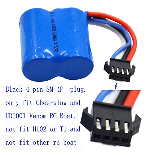 Blomiky 2 Pack 7.4V 600mAh Li-ion Battery with SM-4P Plug for Old Version UDI008 UD08 UDI001 Venom Speed RC Boat UDI001 Battery 2