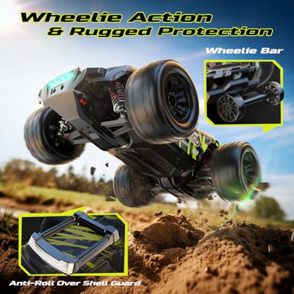 DEERC 1611 1/14 Fast Brushless RC Car for Adults,4x4 Remote Control Truck | High Speed Off-Road RC Truck,Waterproof Monster Truggy, All Terrain RC Drift Car for Boys 8-12,2 Batteries,3S Lipo Compatibl - style: 1/14 Yellow