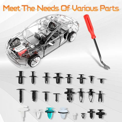 OTUAYAUTO 801PCS Car Retainer Clips Kit, 24 Sizes Fender Bumper Rivet Clips | Door Panel Trim Push Pin Rivets Kit with Fastener Remover for Ford GM Toyota Honda Chrysler Nissan Subaru Mazda - size: Universal (801 pieces)